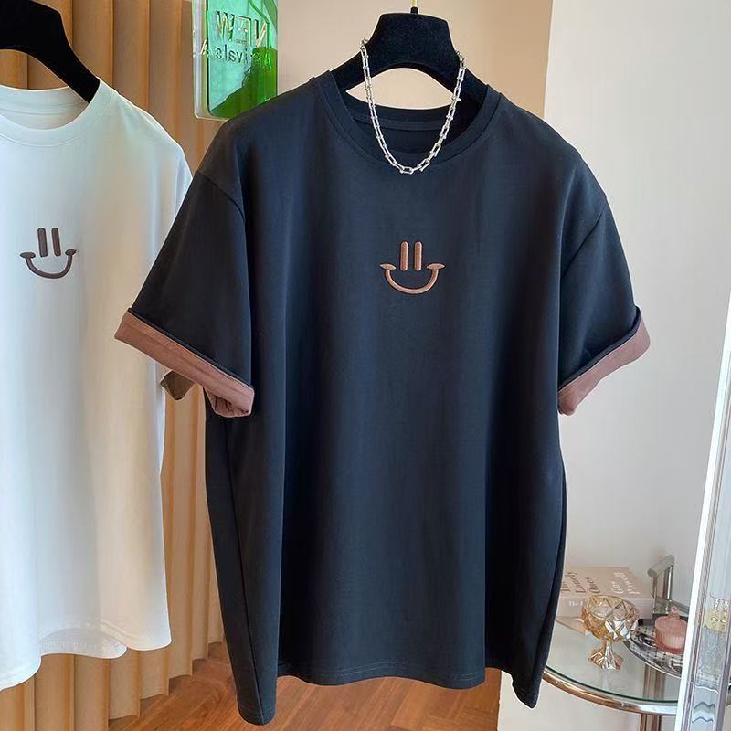 乐天商城 - 半袖tシャツ 可愛いtシャツ 半袖 大きめTシャツ レディース レディスTシャツ 夏服 薄手 刺しゅうtシャツ 重ね着風 大きいTシャツレディース 女性Tシャツ 大きいサイズ カジュアル ビッグシルエット 大きめ ゆったり 体型カバー 可愛い かわいい LUGA066(2色M-4XL)