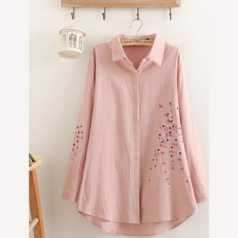レディースロングシャツ刺しゅうシャ...