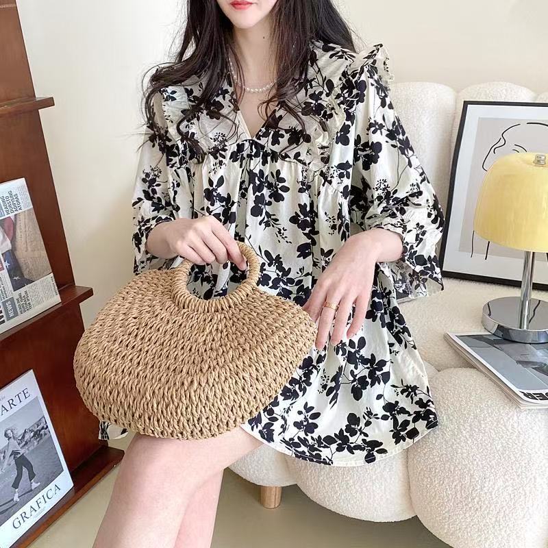 乐天商城 - 花柄シャツ レディース トップス 半袖 シャツ 大きいサイズ カットソー 薄手 総柄 カジュアル ゆるカットソー おしゃれ 可愛い かわいい 夏 おしゃれtシャツ 可愛いtシャツ LUGA096(2色M-4XL)