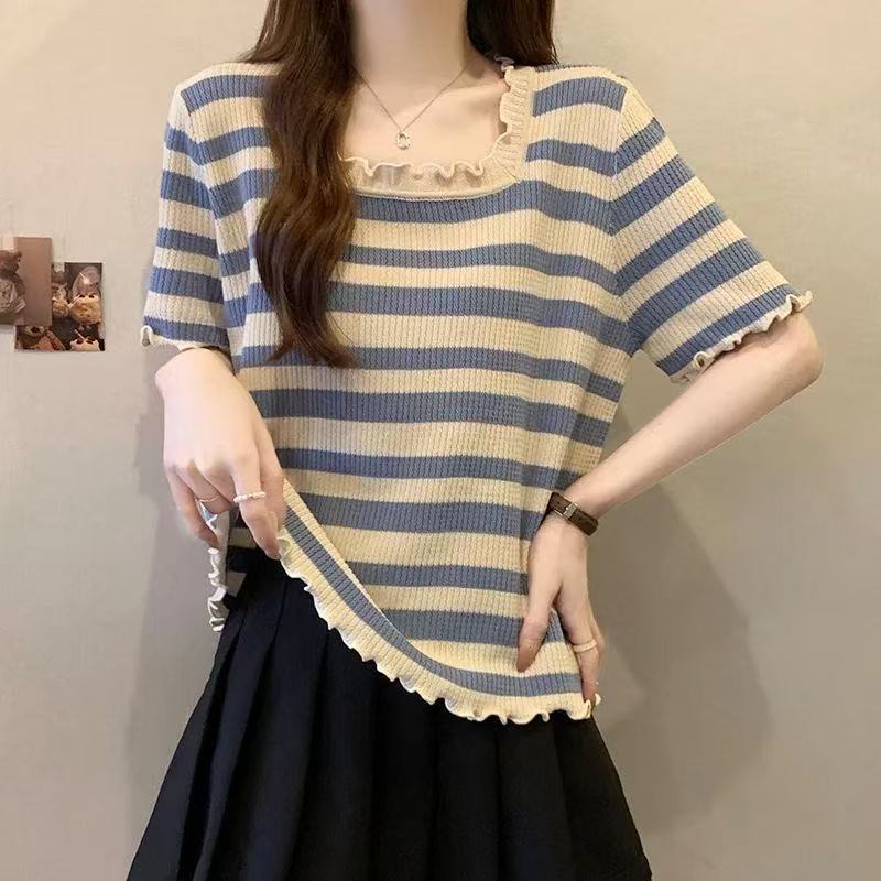 乐天商城 - 半袖tシャツ レディース トップス ボーダーtシャツ半袖 大きいサイズ カットソー 涼しいtシャツ レディース半袖トップス 薄手 ストレッチ カジュアル 薄い シンプルtシャツ ゆるカットソー おしゃれ 可愛い かわいい 夏 おしゃれtシャツ 可愛いtシャツ LUGA101(2色S-4XL)