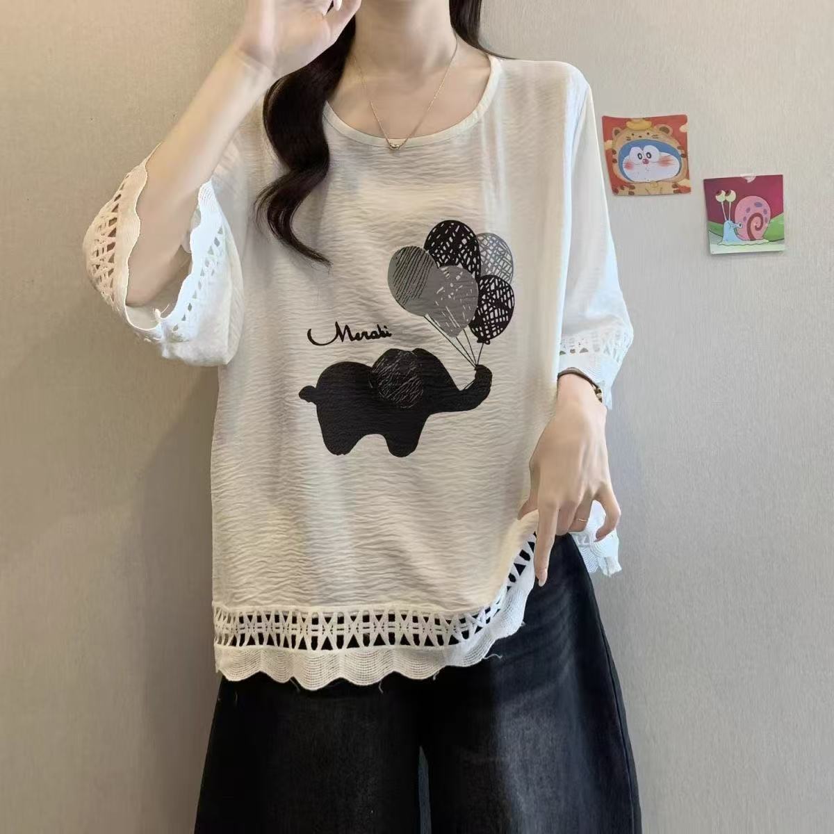 Other - 半袖tシャツ レディース トップス 七分丈袖 tシャツ ぞう ゾウさん 可愛い 大きいサイズ カットソー 七分袖tシャツ 薄手 レディースtシャツ カジュアル レディース半袖tシャツ フェミニン 薄い おしゃれ 可愛い かわいい 夏 おしゃれtシャツ 可愛いtシャツ LUGA104(2色M-3XL)