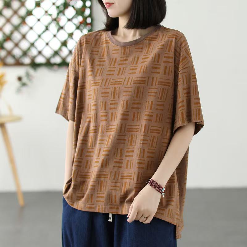 乐天商城 - 半袖tシャツ レディース トップス 半袖 tシャツ 大きいサイズ カットソー 薄手 総柄 カジュアル ゆるカットソー おしゃれ 可愛い かわいい 夏 おしゃれtシャツ 可愛いtシャツ LUGA112(2色L-5XL)
