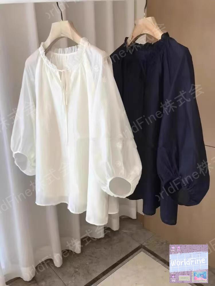 乐天商城 - ブラウス シャツ レディース シャツブラウス 大きいサイズ トップス 刺繍 九分丈袖 レディースシャツブラウス ゆったり ゆったりブラウス シンプル 長袖シャツ おしゃれ 大人 かわいい レディース夏トップス 夏 秋 可愛い カジュアル 30代 40代 50代 LUGA131(2色L-4XL)
