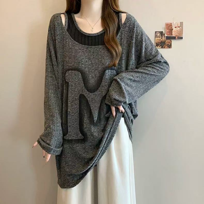 乐天商城 - ロングTシャツ レディース ロングT 大きいサイズ 春秋 長袖 重ね着風 薄手 シンプル 無地 トップス ゆったり 可愛い カジュアル レディースロングtシャツ レディースロンt 大きい かわいいトップス LUGA132(2色M-3XL)