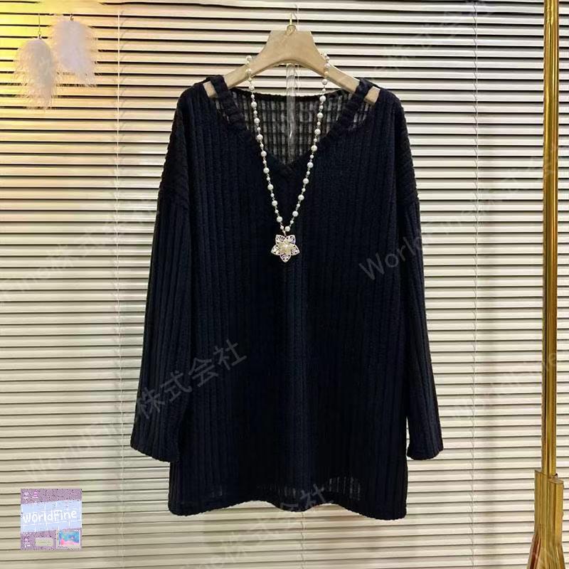乐天商城 - ロングTシャツ レディース ロングT 大きいサイズ 長袖 薄手 シンプル 無地 トップス Vネック リブ ゆったり 可愛い カジュアル レディースロングtシャツ レディースロンt 大きい 春秋 かわいいトップス LUGA133(2色M-3XL)