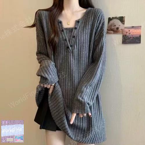 乐天商城 - ロングTシャツ レディース ロングT 大きいサイズ 春秋 秋物 秋服 長袖 薄手 シンプル 無地 Vネック リブ トップス ゆったり リブトップス 可愛い カジュアル レディースロングtシャツ レディースロンt フェミニン 大人可愛い きれいめ かわいいトップス LUGA135(2色M-3XL)