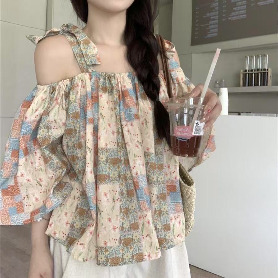 Tシャツ肩出しトップス肩あきトップ...