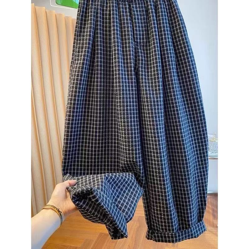 サルエルパンツ レディース 薄手 チェック柄 夏秋ワイドパンツ 大きいサイズ レデ...