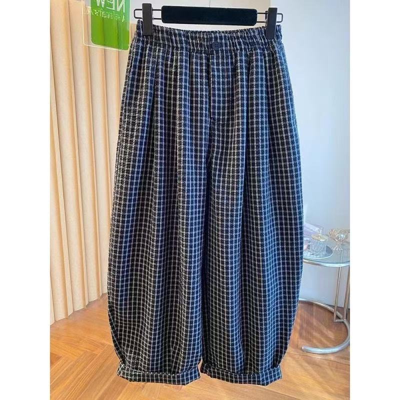 サルエルパンツ レディース 薄手 チェック柄 夏秋ワイドパンツ 大きいサイズ レデ...
