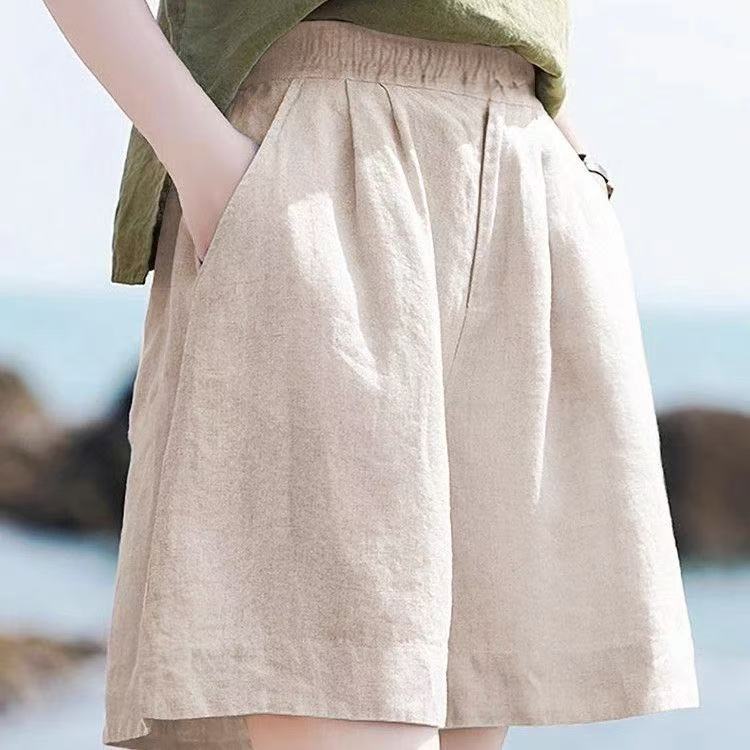 乐天商城 - ハーフパンツ レディース 大きいサイズ ウエストゴム 短パ 五分丈 夏物 薄手 ショートパンツ 無地 シンプル カジュアルパンツ ボトムス 大人 夏服 SLTD053(3色S-3XL)