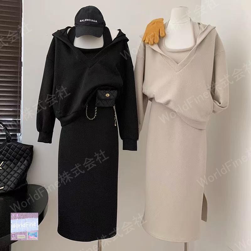 トレーナー+ワンピース 2点セット レディース 秋物 秋服 レディースセットアップ キャミソールワンピース キャミワンピ セットアップ 無地 シンプル レディースセットアップ セットアップレディース きれいめ おしゃれワンピース 長袖 カジュアル 可愛い LSGA044(3色M-5XL)