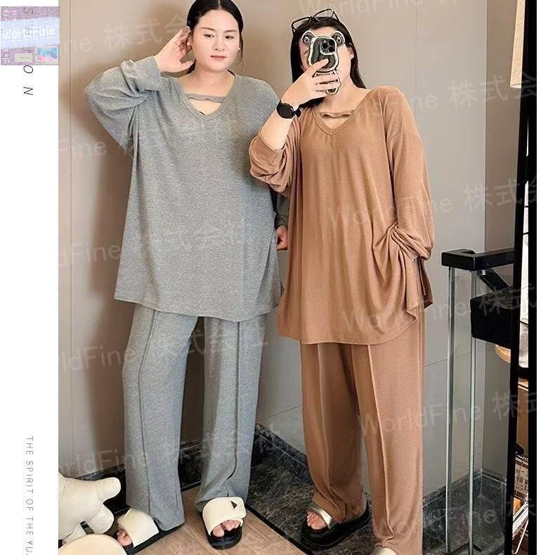 乐天商城 - ルームウェア レディース 上下セット セットアップ ロングT+長パンツ 2点セット 大きいサイズ パジャマ 部屋着 春夏秋 長袖 無地 シンプル パンツ オーバーサイズ 体型カバー ビッグシルエット 大人 かわいい LSGA053(2色M-3XL)