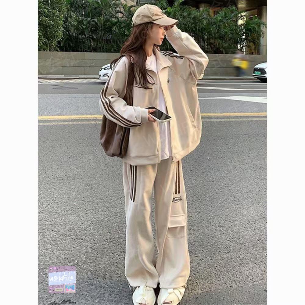 セットアップ レディース 上下セット トップス+ズボン 2点セット サイドライン スウェット 秋 上下 セット スポーティ スポーツ レディースセットアップ セットアップ上下 襟付き ゆったり ライン入り ライン ビッグシルエット ヒップホップ 可愛い SLCD016(2色S-2XL)