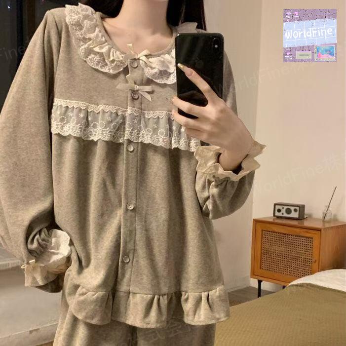 ルームウェア レディースパジャマ フリル フェミニン レディース 上下セット レディース前開きパジャマ..