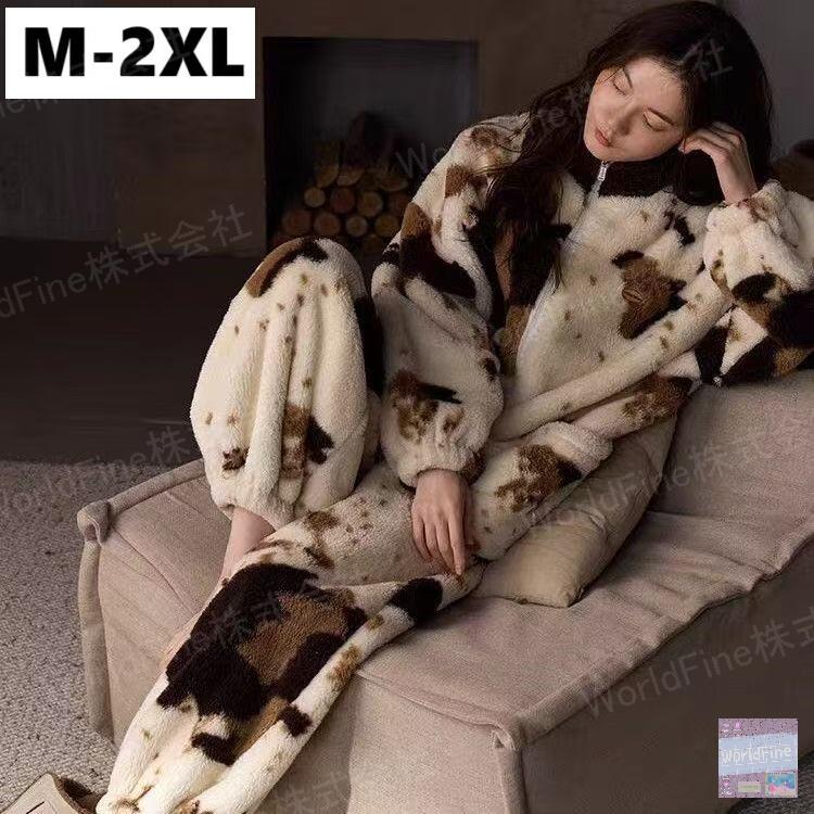 ルームウェア レディースセットアップ 2点セット 部屋着 寝間着 上下セット 前開け ナイトウェア 冬パ..