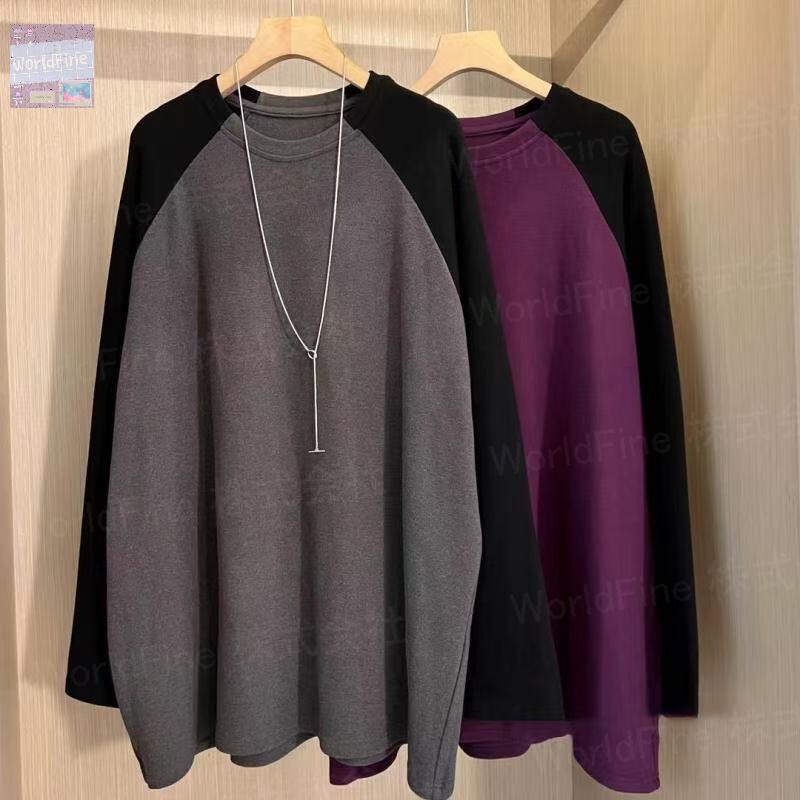 乐天商城 - ロングTシャツ レディース ロングT 大きいサイズ 丸首 秋服 長袖 薄手 シンプル 無地 切り替え トップス ゆったり 可愛い カジュアル レディースロングtシャツ レディースロンt 大きいサイズ かわいいトップス LUGA163(2色M-3XL)