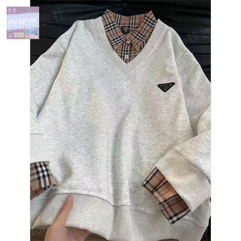 乐天商城 - トレーナー 裏起毛 レディーストップス 大きいサイズ 重ね着風 レディース洋服 男女兼用 普段着 チェック柄 レディーストレーナー 春 秋 秋服 冬服 春服 長袖 ゆったり 体型カバー カジュアル お出かけ 裏起毛あり 裏起毛なし 選択可 SLUD128(4色S-2XL)