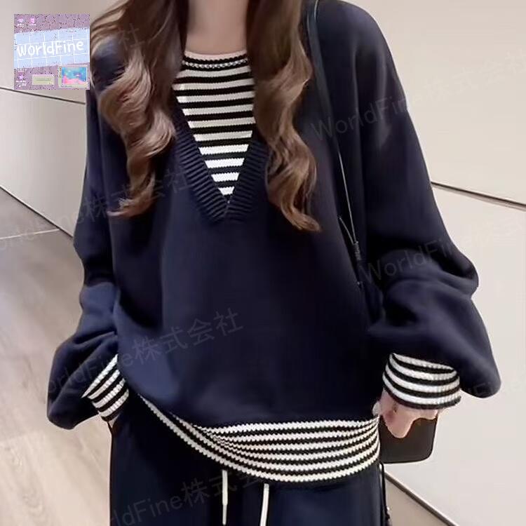 Rakuten - ニット レディーストップス レイヤード風 レディースニット レディースvネック秋冬 重ね着風 レディース洋服 普段着 vネック 秋 秋服 冬物 vネックニット ゆったり カジュアルトップス カジュアル 大人コーデ 大人カワイイ レイヤード風ニット お出かけ SLUD137(S-XL)