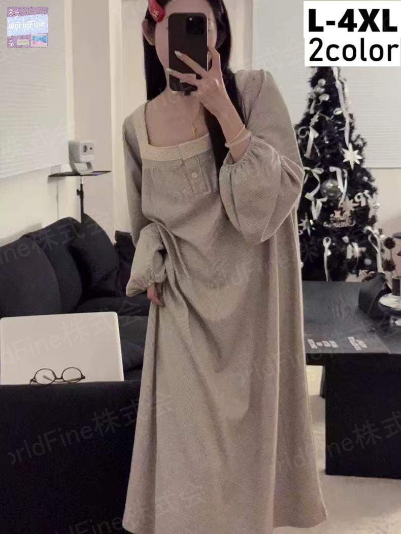 乐天商城 - ルームウェア 春 秋 冬 レディース 大きいサイズ ネグリジェ ロングワンピース 秋冬パジャマ 寝巻き ロングお寝巻き ルームワンピース 春秋 長袖 ロング丈 可愛い LWGA145(2色L-4XL)