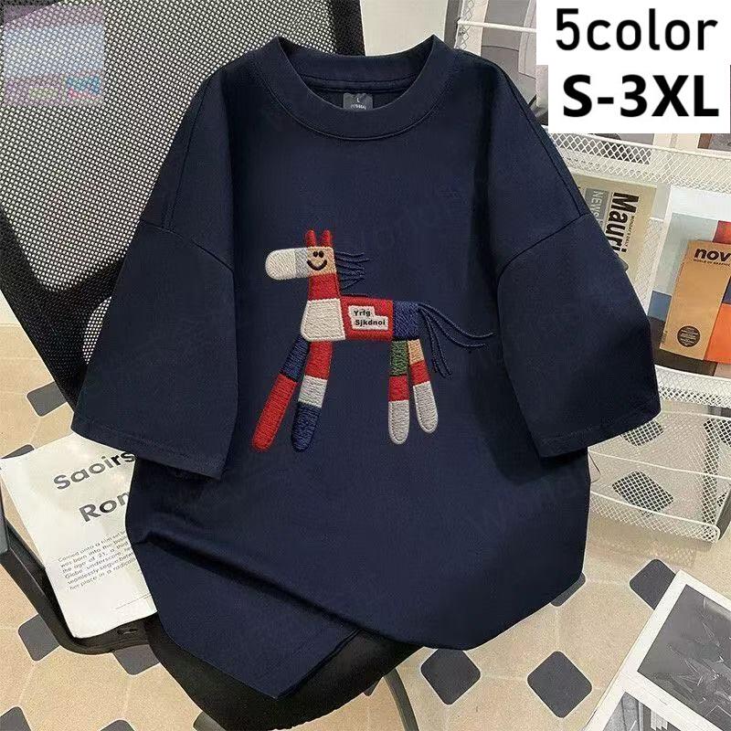 Rakuten - 半袖tシャツ レディース トップス 半袖 tシャツ カットソー 薄手 馬柄 プリント 丸首 カジュアル プリントtシャツ ゆるカットソー おしゃれ 可愛い 夏 おしゃれtシャツ 可愛いtシャツ 高校生 大学生 20代トップス SLUE010(5色S-3XL)