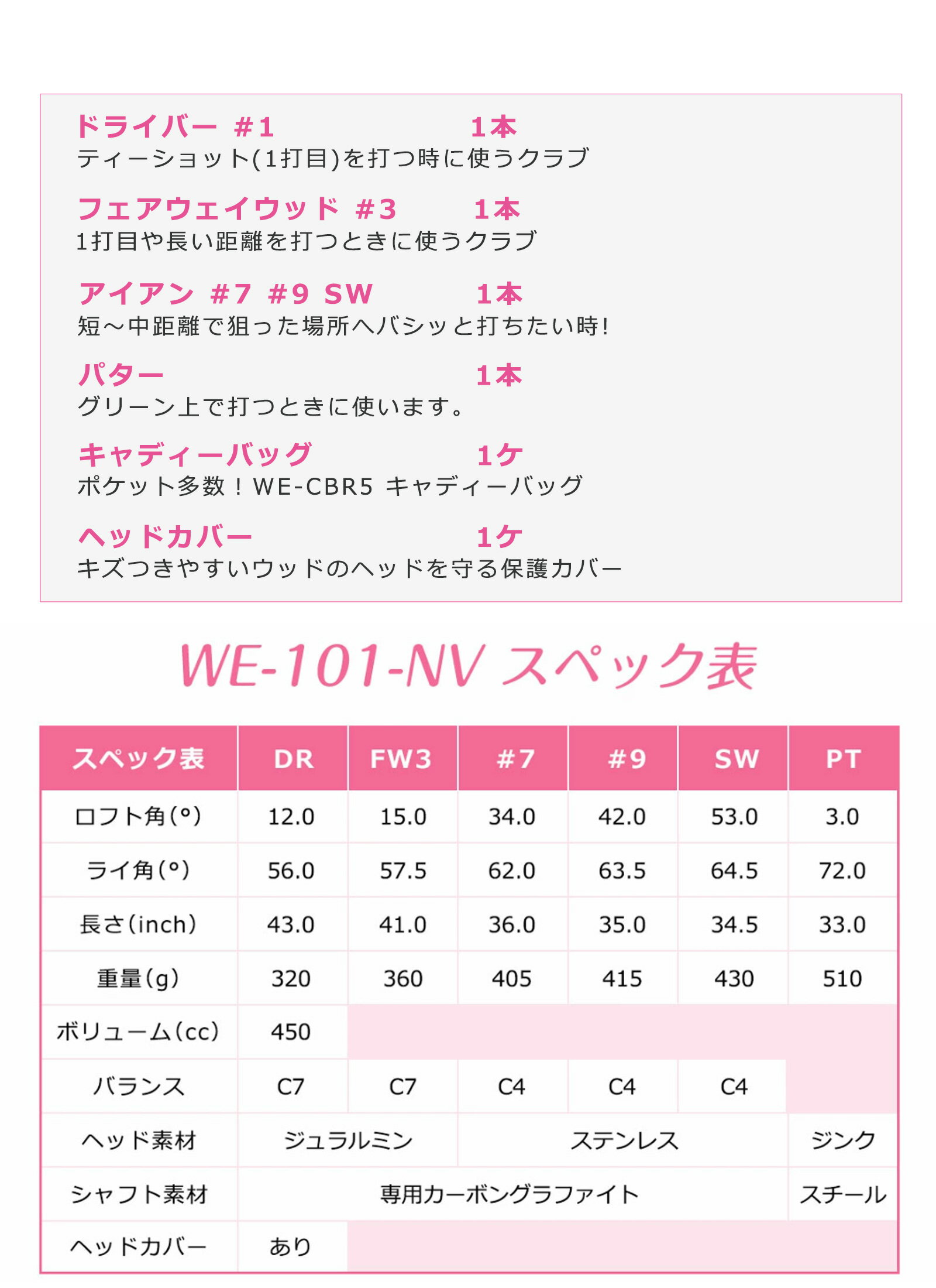 アウトレット 初心者向け WE 101 レディース ゴルフクラブセット ホワイト 右利き...