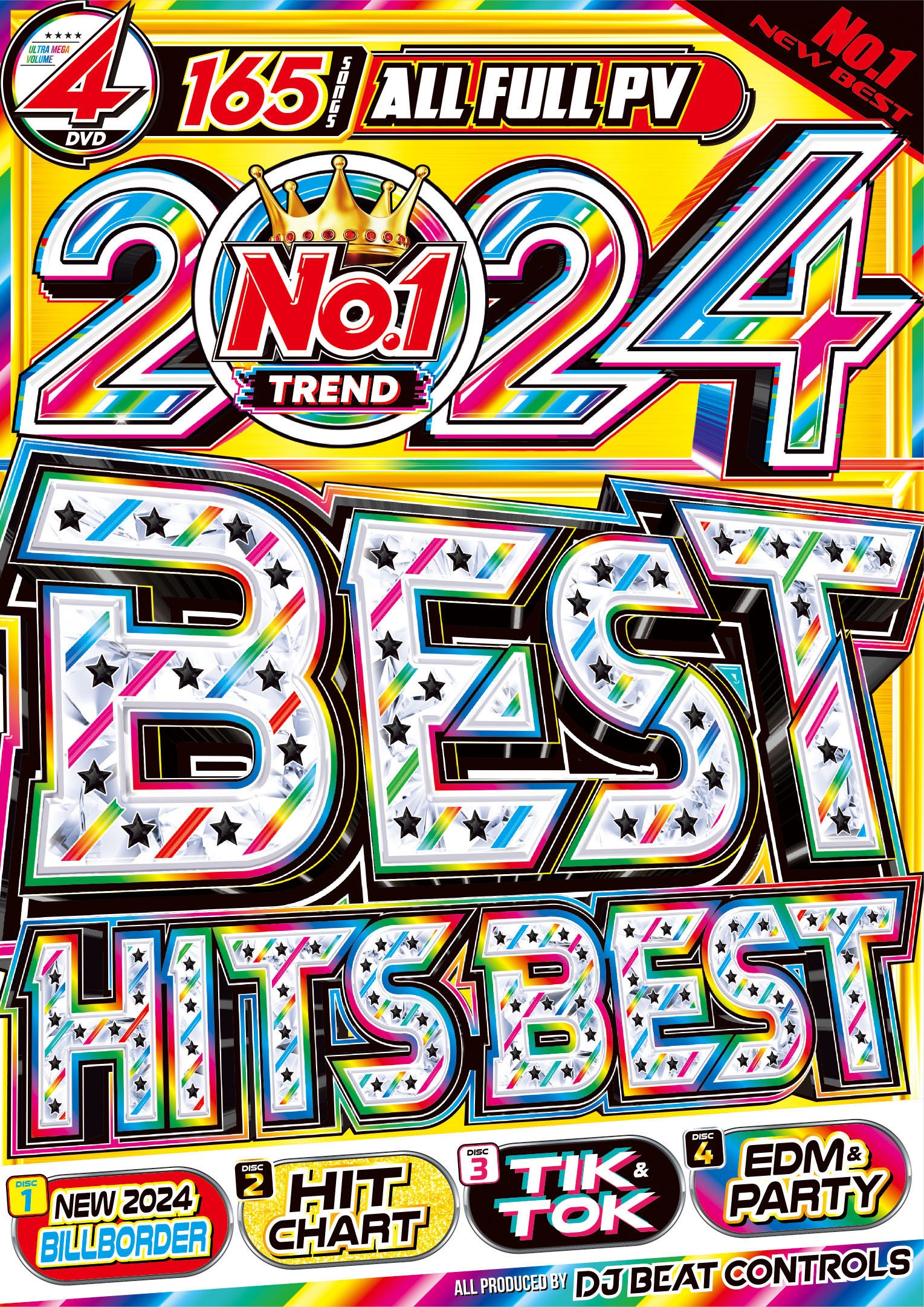 洋楽DVD【2024年3月発売】2024年超絶最新ヒットPV集 DJ Beat Controls / 2024 No.1 Best Hits Best 4枚組 全165曲フルムービー Mix DVD