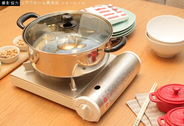 IH対応 仕切り付 深型 卓上 万能鍋 26cm IH/鍋/おでん/寄せ鍋/深型/IH 電磁調理器/ガス/取っ手/フタ/蓋/IH対応/200V/両手鍋/両手/なべ/調理器具/蒸し/ガラス/仕切り/煮物/なべ/ステンレス/キ