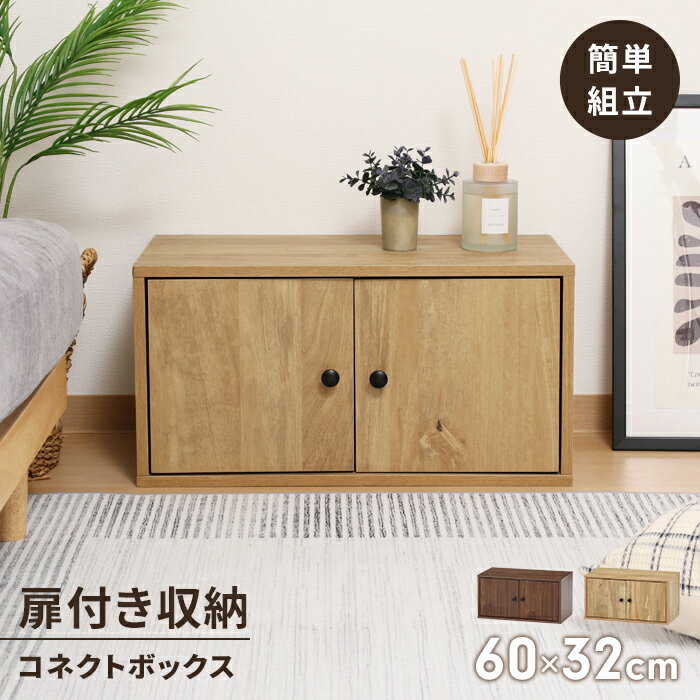 【ポイント5倍 11/21 10:00-12/05 09:59】コネクトボックス 扉付き 幅60 収納棚 ラック 連結 簡単 簡単組立 ネジ不使用 組み合わせ自由 インテリア 収納家具 木目調