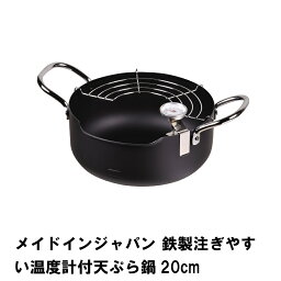 メイドインジャパン 鉄製注ぎやすい温度計付天ぷら鍋20cm