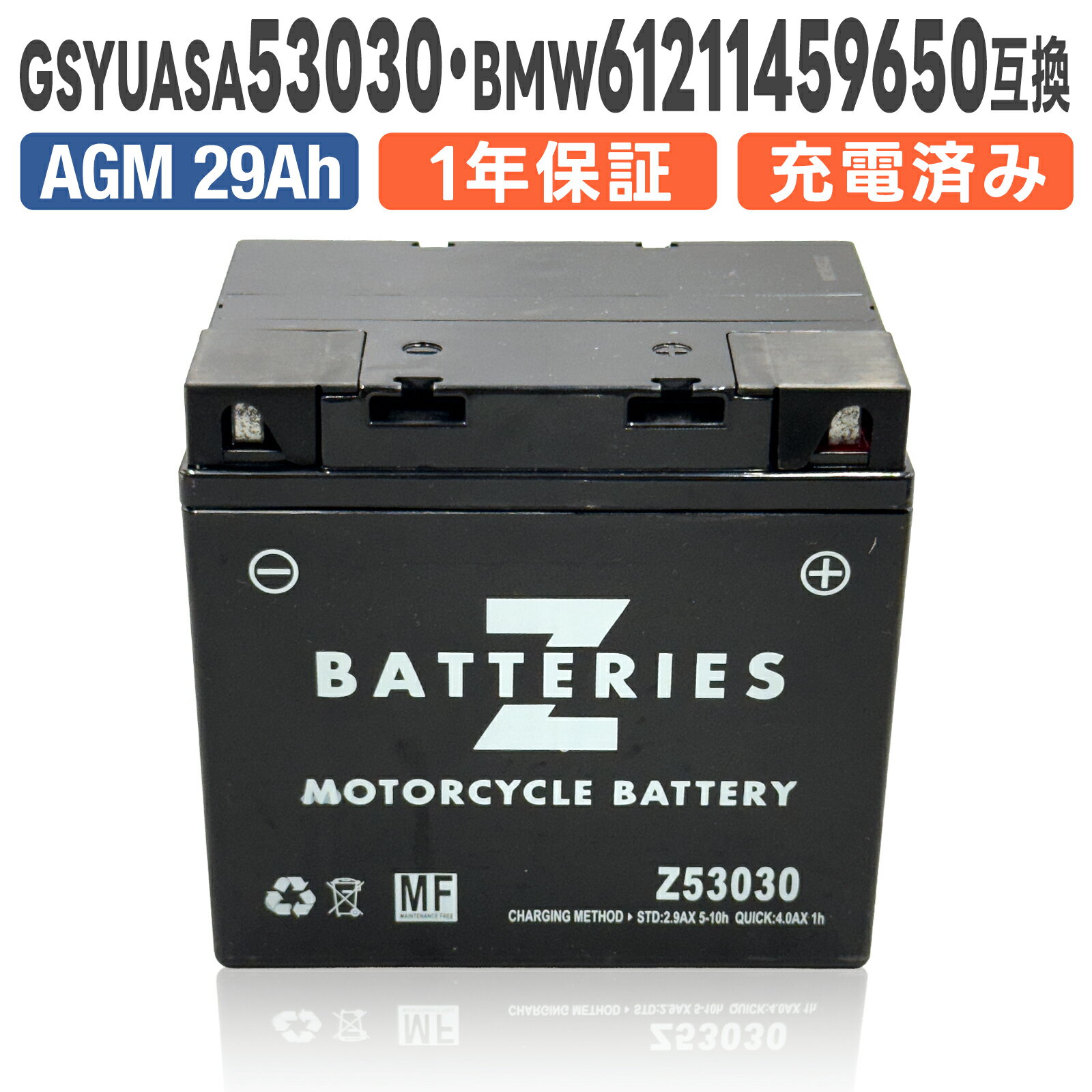 BMW専用 バイクバッテリー Z53030（53030 BMW 61211459650　互換）ハイパフォーマンス MF AGM ZBATTERIES（Zバッテリー）