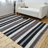 ラグ モノトーン ネイティブボーダー 約140×200cm 1.5畳用 インド綿100％ アジアン雑貨 エスニック ラグマット かわいい カフェ風 ボーダー 西海岸 ブルックリン おしゃれ キャンプ 夏ラグ 夏用 洗える 北欧 インテリア 雑貨 レトロ