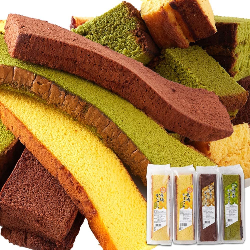 天然生活 長崎カステラ 切り落とし 3種 1kg（250g×4本）セット プレーン 抹茶 チョコ お徳用 ギフト 詰め合わせ しっとり きりおとし 送料無料のサムネイル