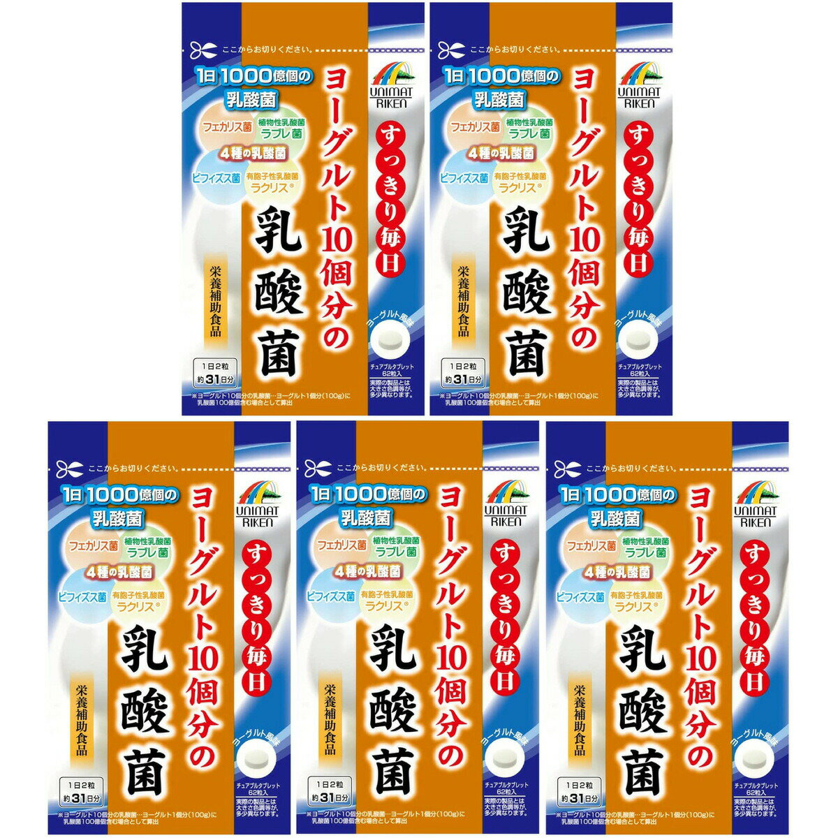 リケン ヨーグルト10個分の乳酸菌 （200mg×62粒）×5袋セット 送料無料