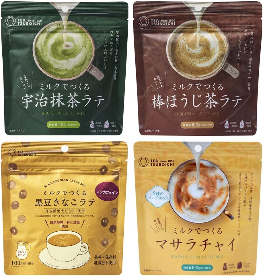 つぼ市製茶本舗 ミルクでつくるラテ 4種セット (宇治抹茶ラ