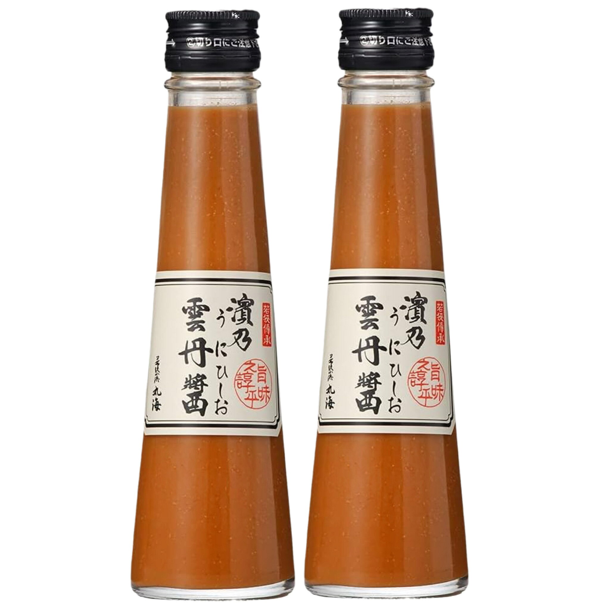 濱乃 雲丹醤 110g×2本セット 小浜海産物 うにひしお 雲丹ひしお 送料無料 まさに雲上の味。ご飯やパスタに！！ 福井県若狭地方に伝わる伝統の魚醤を再現した「丸海の濱醤油」 鮮度の良い生で食べられる雲丹のみを使用し3ヶ月醗酵熟成させました。丸海の「雲丹醤（うにひしお）」は、鮮度の良い生で食べられる雲丹のみで造り、まさに雲上の味。雲丹ひしおの力強い旨味で料理の味を引き立てます。お試しに便利な小瓶入りの110gパスタに和えるだけで、簡単に雲丹醤(うにひしお)パスタが出来上がります。他にもサラダ・卵かけごはん・刺身醤油・エスニック料理やイタリアンとも相性抜群です！ご使用の際は、よく振って薄めずそのままお使いください。 1