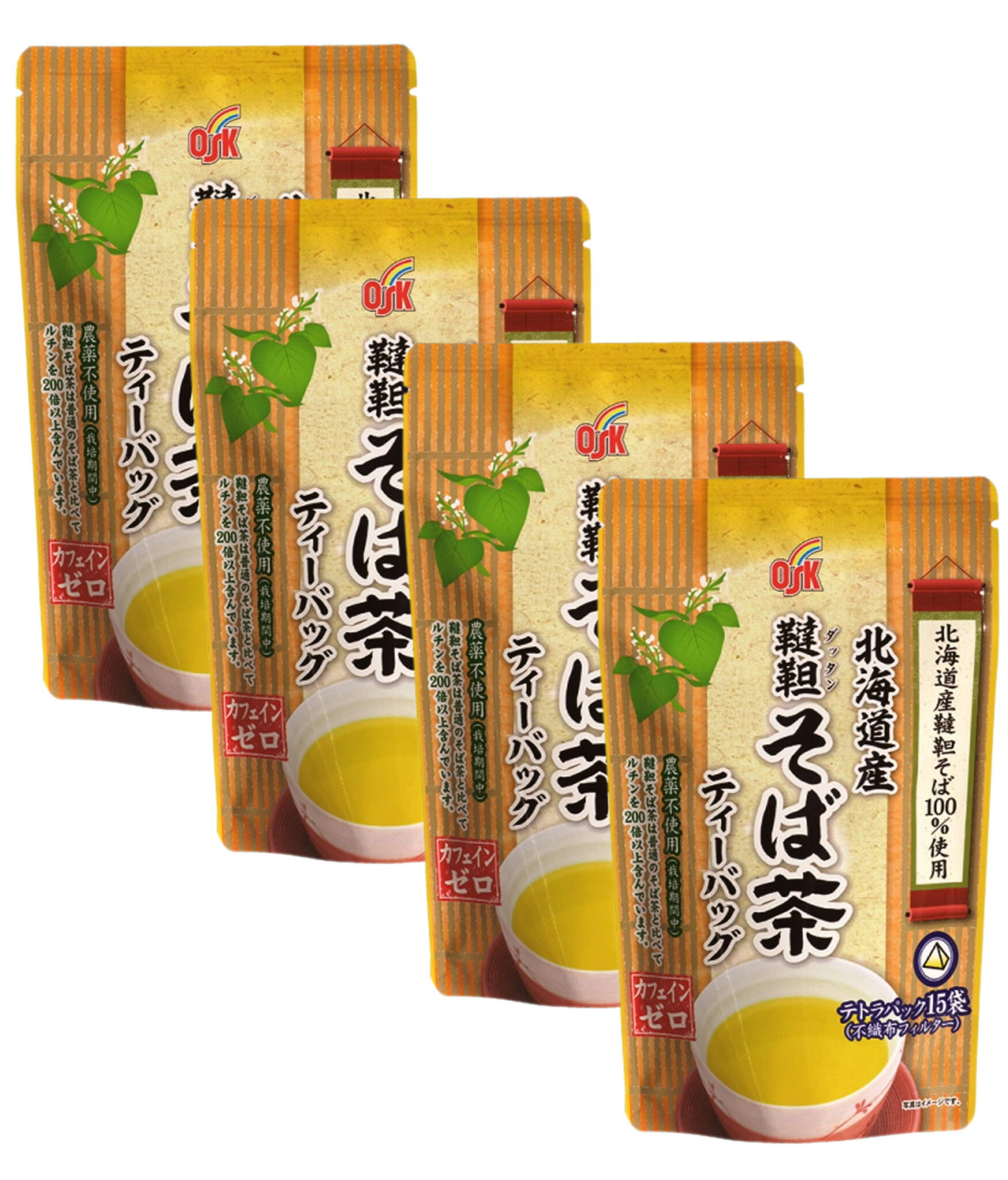 OSK 北海道産 韃靼そば茶 ティーバッグ (5g×15包) ×4袋セット 小谷穀粉 農薬不使用 カフェインゼロ 送料無料