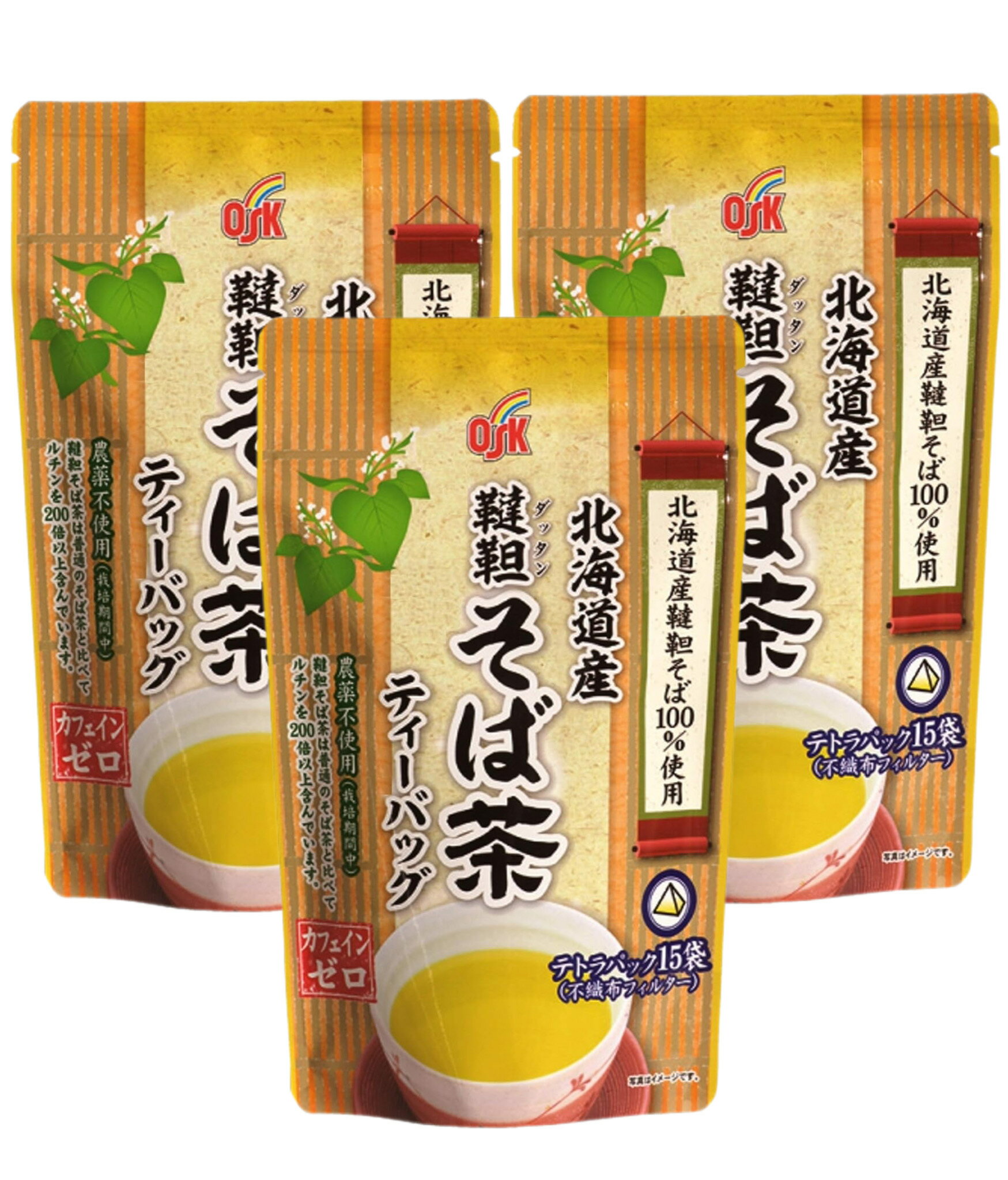 OSK 北海道産 韃靼そば茶 ティーバッグ (5g×15包) ×3袋セット 小谷穀粉 農薬不使用 カフェインゼロ 送料無料