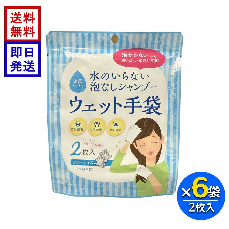水のいらない泡なしシャンプー ウェット手袋 (2枚入) 6袋セット 防災 備蓄 介護 入院用 アウトドア フリーサイズ 長期保存 フルーティーフローラルの香り 四国紙販売 SKK