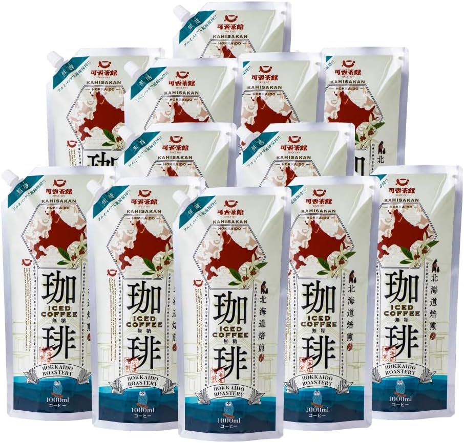 ユニマットキャラバン 可否茶館 アイスコーヒー パウチタイプ 無糖 1L×12袋セット カヒサカン 送料無料
