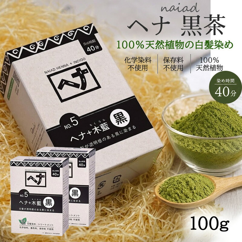 白髪染め ナイアード ヘナ＋木藍 黒 (No.5) 100g×2個セット ヘアカラー 毛染め カラーリング トリートメント効果