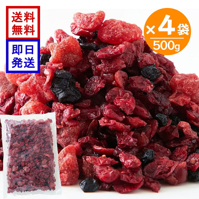 天然生活 ミックスベリー3種 500g 4袋セット ドライフルーツ クランベリー ブルーベリー いちご 大容量 おやつ 製菓 ヨーグルト トッピング