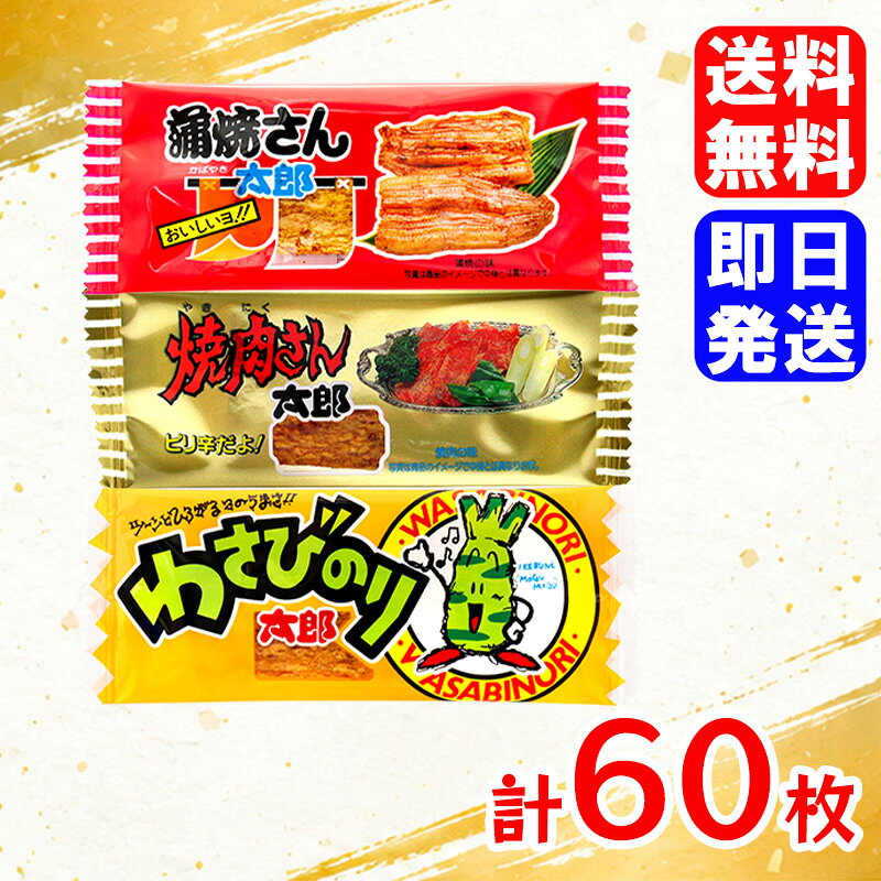 菓道 蒲焼さん太郎・焼肉さん太郎・わさびのり太郎 3種 各20枚 計60枚 駄菓子 お菓子 おやつ おつまみ 珍味