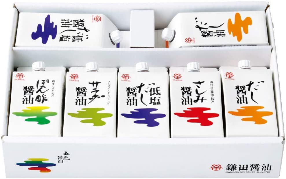 鎌田醤油 五色醤油 7ヶ入 だし醤油・低塩だし醤油・サラダ醤油・ぽん酢醤油・さしみ醤油【送料無料】【即日発送】のサムネイル