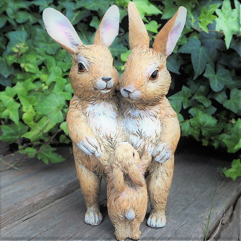 Rakuten - うさぎの置物 うさぎの親子 31357HH オーナメント ガーデン オブジェ ガーデニング インテリア 雑貨 ディスプレイ 庭 玄関 ウサギ リアル マスコット ガーデン置物 ガーデニング置物