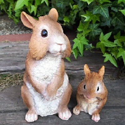 Rakuten - うさぎの置物 カールラビット2品セット N11029・30 オーナメント ガーデン オブジェ ガーデニング インテリア 雑貨 ディスプレイ 庭 玄関 ウサギ リアル マスコット