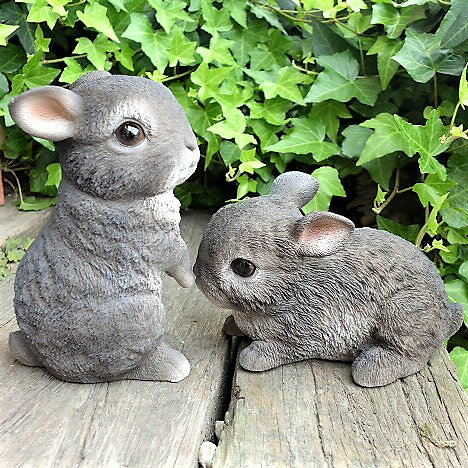 うさぎの置物 ちびっこうさぎの2点セットM グレー 動物 13390N オーナメント ガー...