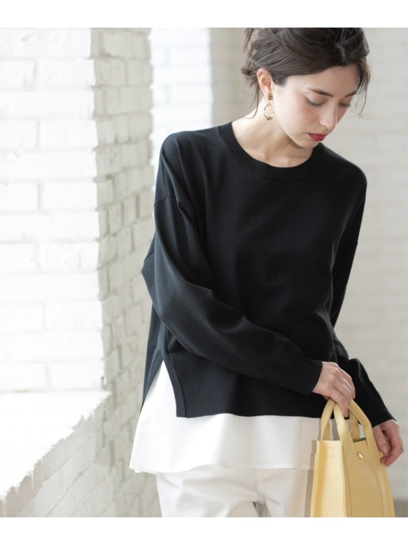 【SALE／50%OFF】《ツインセット》ワイドニット*裾フレアタンクトップ【洗濯機洗い可/抗ピル】 OPAQUE.CLIP オペークドットクリップ トップス ニット パープル ブルー ブラック【RBA_E】[Rakuten Fashion]