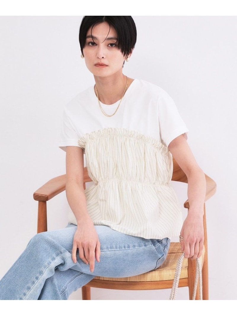 Rakuten - ビスチェドッキングTシャツ【洗濯機OK】 OPAQUE.CLIP オペークドットクリップ トップス カットソー・Tシャツ ブラウン ブルー ホワイト【送料無料】[Rakuten Fashion]