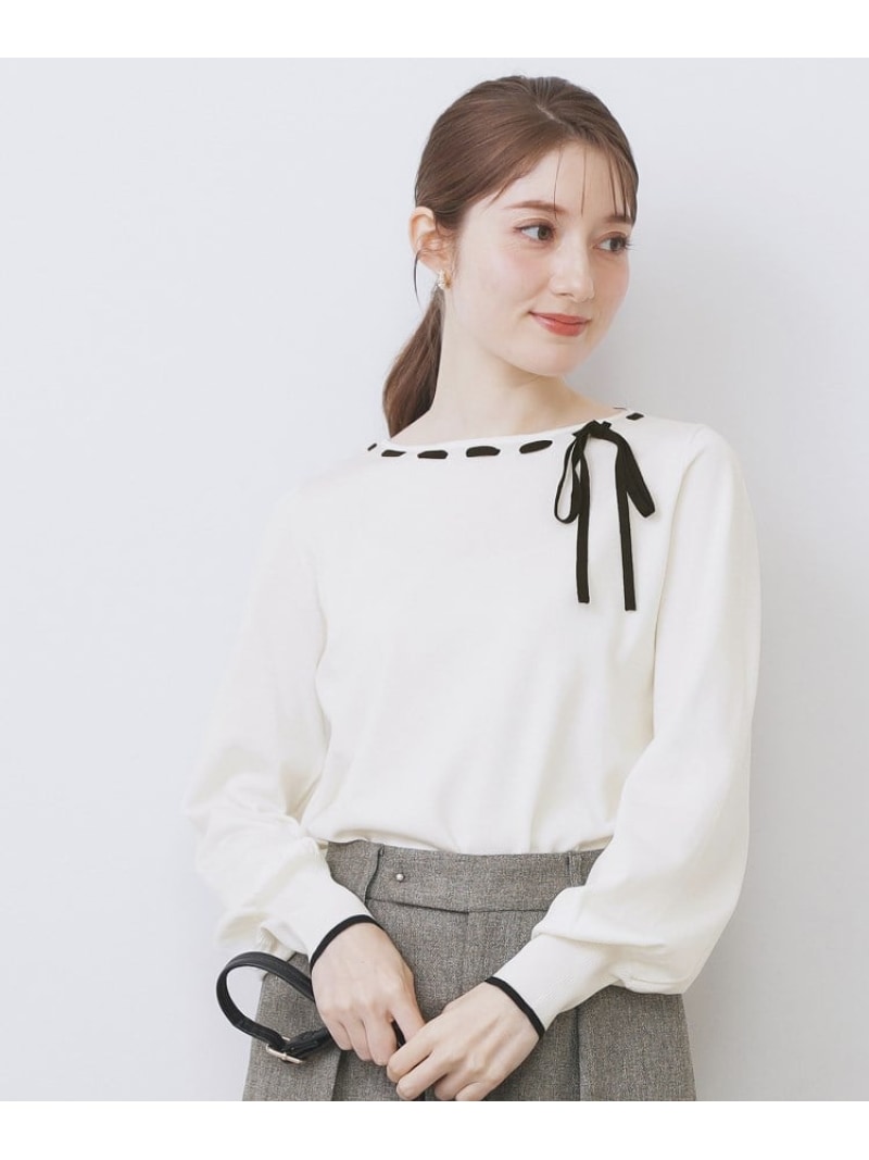 【SALE／20%OFF】はしごリボンバイカラーニット【洗濯機OK】 index インデックス トップス ニット ピンク ホワイト ブラック【RBA_E】[Rakuten Fashion]のサムネイル