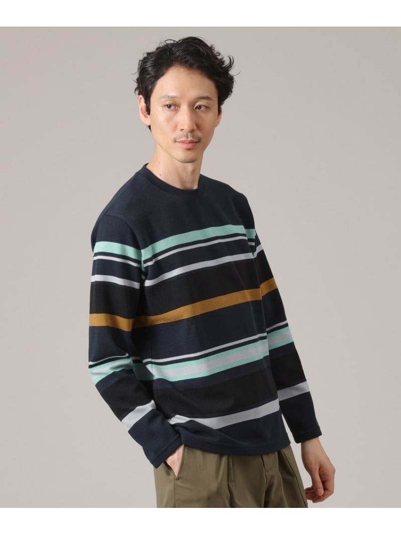 【SALE／50%OFF】リップルパネルボーダーカットソー TAKEO KIKUCHI タケオキクチ トップス カットソー・Tシャツ ブルー ベージュ ホワイト【RBA_E】【送料無料】[Rakuten Fashion]